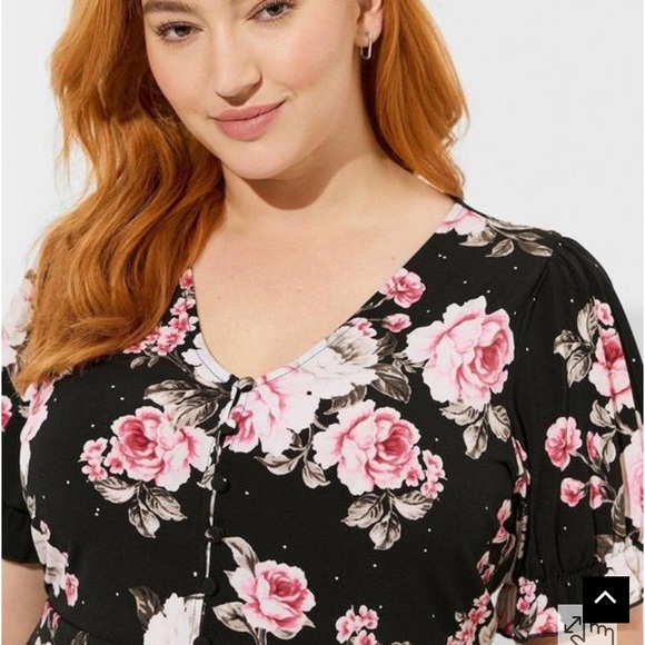 Torrid Pink Roses Babydoll Puff Sleeve Top 3 NWT - Picture 5 of 5